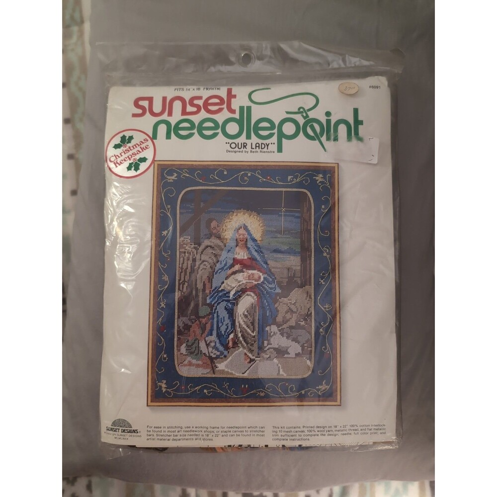 Vintage SUNSET NEEDLEPOINT #6091 OUR LADY Virgin Mary Christmas Jesus Baby God